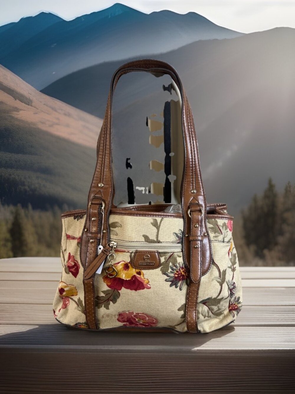 Etienne Aigner Vintage Handbags Floral Multicolored Leather Trim Classic Design